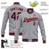 Custom Gray Navy-Orange Bomber Full-Snap Varsity Letterman Jacket