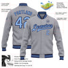 Custom Gray Light Blue-Navy Bomber Full-Snap Varsity Letterman Jacket