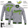 Custom Gray Neon Green-Navy Bomber Full-Snap Varsity Letterman Jacket