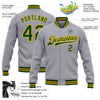 Custom Gray Green-Gold Bomber Full-Snap Varsity Letterman Jacket