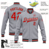 Custom Gray Red-Black Bomber Full-Snap Varsity Letterman Jacket