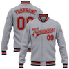 Custom Gray Red-Black Bomber Full-Snap Varsity Letterman Jacket