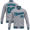 Custom Gray Teal-Navy Bomber Full-Snap Varsity Letterman Jacket