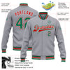 Custom Gray Kelly Green-Red Bomber Full-Snap Varsity Letterman Jacket