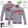 Custom Gray Purple-Orange Bomber Full-Snap Varsity Letterman Jacket