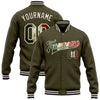 Custom Olive Vintage Mexican Flag Cream-Black Bomber Full-Snap Varsity Letterman Salute To Service Jacket