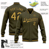 Custom Olive Old Gold-Black Bomber Full-Snap Varsity Letterman Salute To Service Jacket