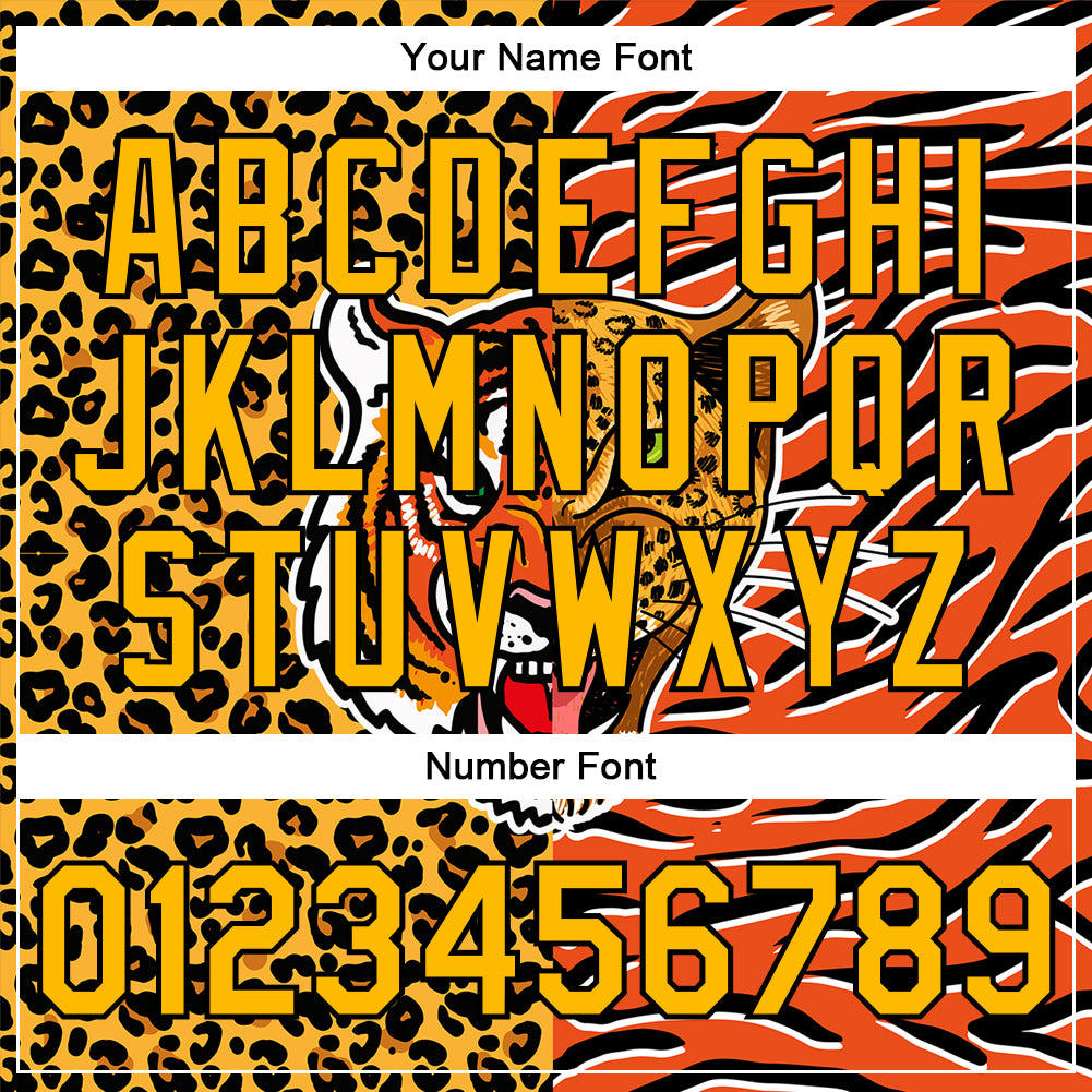 Custom Orange Gold-Black Tiger And Leopard Print 3D Pattern Design Bomber Full-Snap Varsity Letterman Jacket