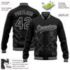 Custom Black Gray Tiger 3D Pattern Design Bomber Full-Snap Varsity Letterman Jacket