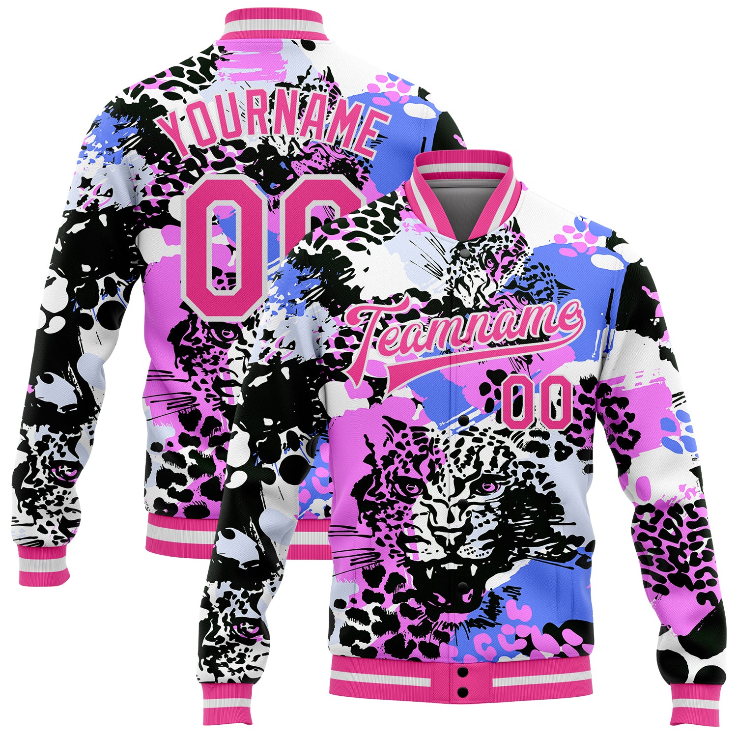 Cheap Custom Purple Pink-White Bomber Full-Snap Varsity Letterman