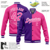 Custom Purple Pink-White Eagle 3D Pattern Design Bomber Full-Snap Varsity Letterman Jacket