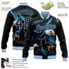 Custom Black Light Blue-White Lightning Eagle 3D Pattern Design Bomber Full-Snap Varsity Letterman Jacket