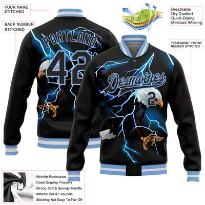 Custom Varsity Letterman Jacket White Black Pinstripe Light Blue Bomber Full-Snap Men's Size:L