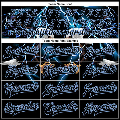 Custom Black Light Blue-White Lightning Eagle 3D Pattern Design Bomber Full-Snap Varsity Letterman Jacket