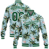 Custom Lakes Blue Kelly Green-White Flamingo And Tropical Hawaii Palm Tree 3D Bomber Full-Snap Varsity Letterman Jacket