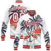 Custom White Red Flamingo And Tropical Hawaii Palm Tree 3D Bomber Full-Snap Varsity Letterman Jacket