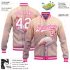 Custom Medium Pink White-Pink Flamingo 3D Pattern Design Bomber Full-Snap Varsity Letterman Jacket