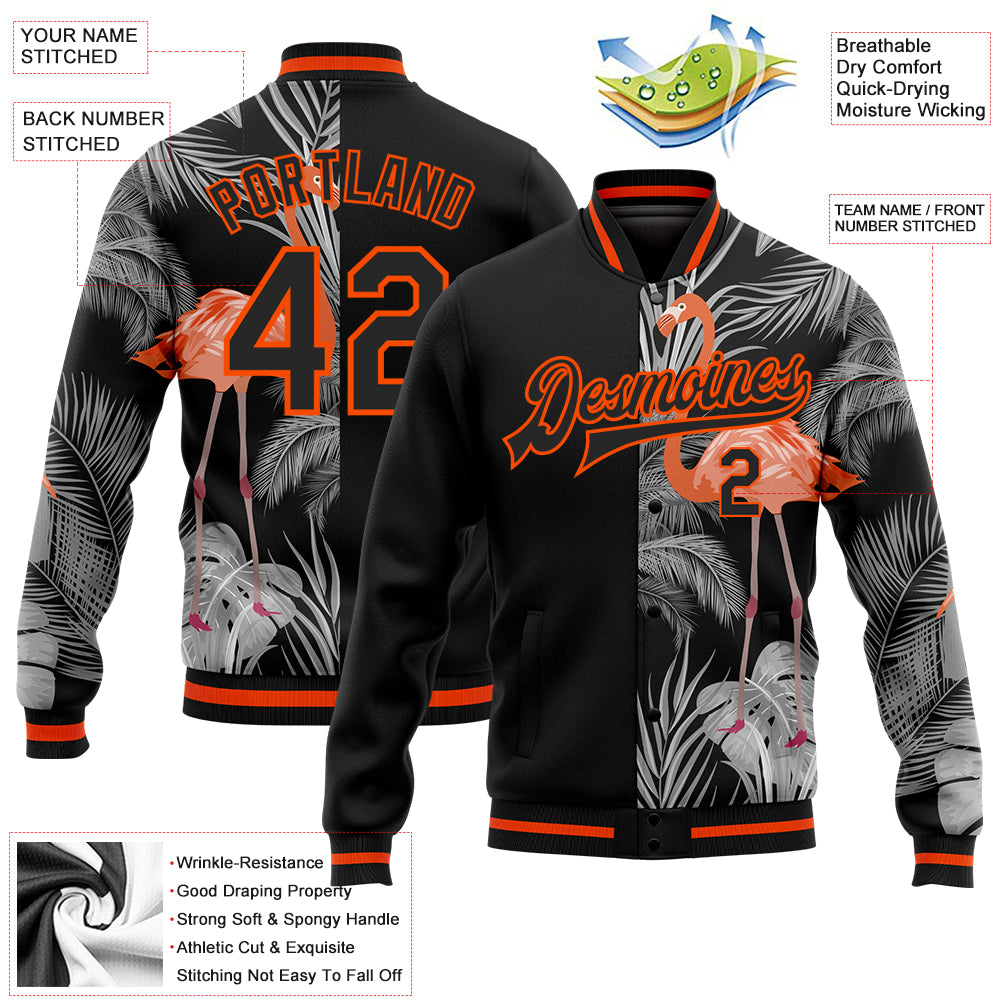 Custom Varsity Letterman Jacket Medium Pink White-Pink Flamingo 3D Pattern Design Bomber Full-Snap Women's Size:M