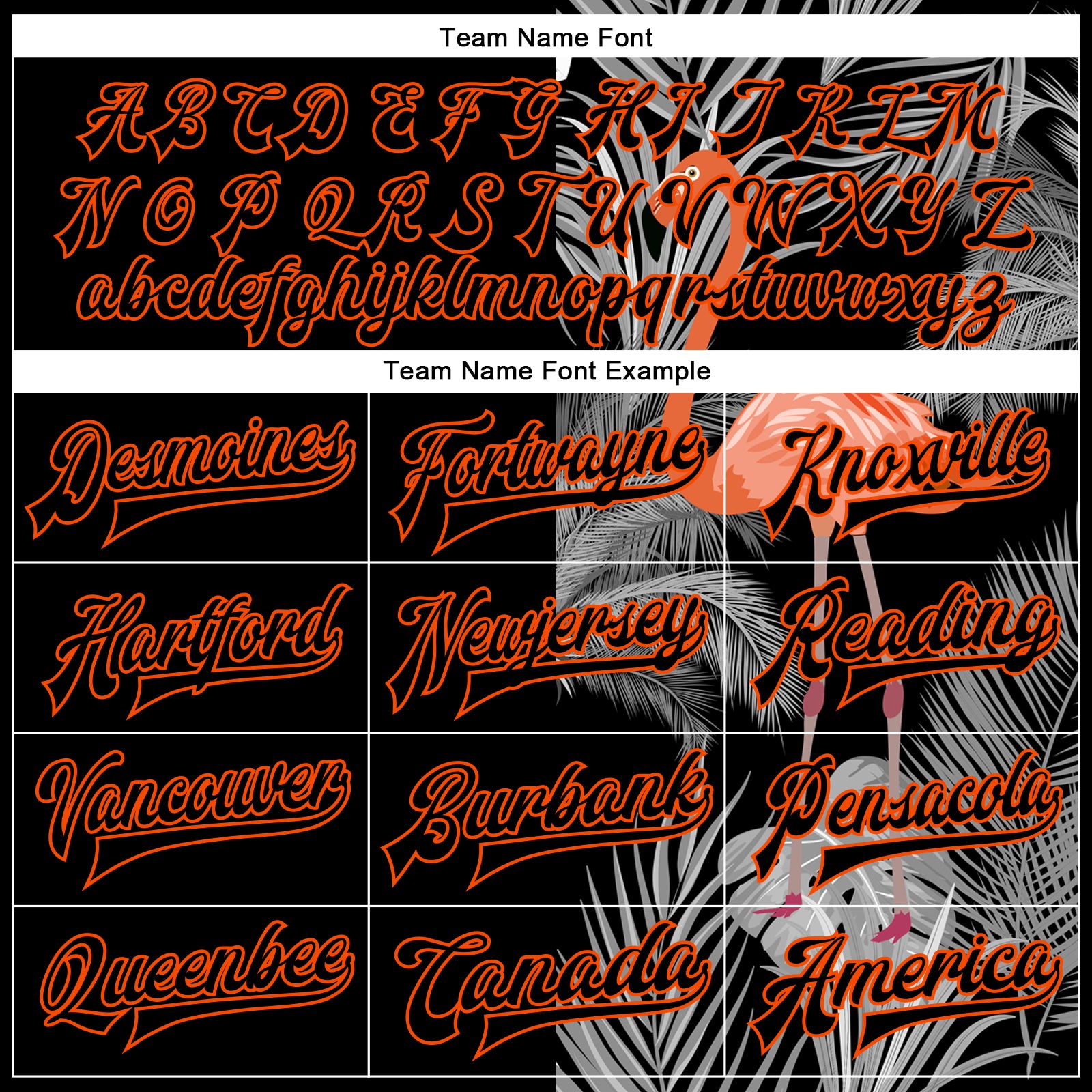 Custom Black Orange-Gray Flamingo And Tropical Hawaii Palm Plants 3D Bomber Full-Snap Varsity Letterman Jacket