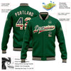 Custom Kelly Green Vintage USA Flag City Cream-Black Bomber Full-Snap Varsity Letterman Jacket