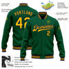 Custom Kelly Green Gold-Navy Bomber Full-Snap Varsity Letterman Jacket