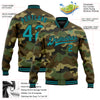 Custom Camo Teal-Black Bomber Full-Snap Varsity Letterman Salute To Service Jacket