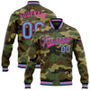 Custom Camo Light Blue Black-Pink Bomber Full-Snap Varsity Letterman Salute To Service Jacket