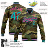 Custom Camo Aqua Black-Pink Bomber Full-Snap Varsity Letterman Salute To Service Jacket