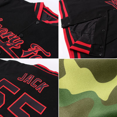 Custom Camo Vintage USA Flag City Cream Crimson-Black Bomber Full-Snap Varsity Letterman Salute To Service Jacket