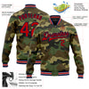 Custom Camo Red-Navy Bomber Full-Snap Varsity Letterman Salute To Service Jacket