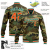 Custom Camo Orange-Kelly Green Bomber Full-Snap Varsity Letterman Salute To Service Jacket