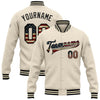 Custom Cream Vintage USA Flag-Black Bomber Full-Snap Varsity Letterman Jacket