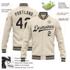 Custom Cream Black Bomber Full-Snap Varsity Letterman Jacket