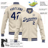 Custom Cream Navy-White Bomber Full-Snap Varsity Letterman Jacket