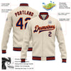 Custom Cream Navy-Orange Bomber Full-Snap Varsity Letterman Jacket