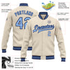 Custom Cream Light Blue-Navy Bomber Full-Snap Varsity Letterman Jacket