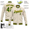 Custom Cream Green-Gold Bomber Full-Snap Varsity Letterman Jacket