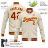 Custom Cream Crimson-Gold Bomber Full-Snap Varsity Letterman Jacket