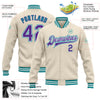 Custom Cream Purple-Teal Bomber Full-Snap Varsity Letterman Jacket