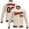 Custom Cream Red-Black Bomber Full-Snap Varsity Letterman Jacket