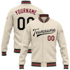 Custom Cream Black Crimson-City Cream Bomber Full-Snap Varsity Letterman Jacket