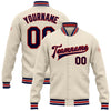 Custom Cream Navy-Red Bomber Full-Snap Varsity Letterman Jacket