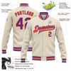 Custom Cream Purple-Orange Bomber Full-Snap Varsity Letterman Jacket