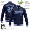 Custom Navy Royal-White Bomber Full-Snap Varsity Letterman Jacket