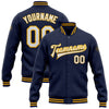 Custom Navy White-Gold Bomber Full-Snap Varsity Letterman Jacket