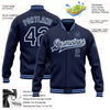 Custom Navy White-Light Blue Bomber Full-Snap Varsity Letterman Jacket