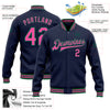 Custom Navy Pink-Kelly Green Bomber Full-Snap Varsity Letterman Jacket