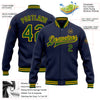 Custom Navy Green-Gold Bomber Full-Snap Varsity Letterman Jacket