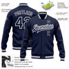 Custom Navy White-Gray Bomber Full-Snap Varsity Letterman Jacket