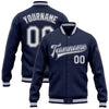 Custom Navy White-Gray Bomber Full-Snap Varsity Letterman Jacket